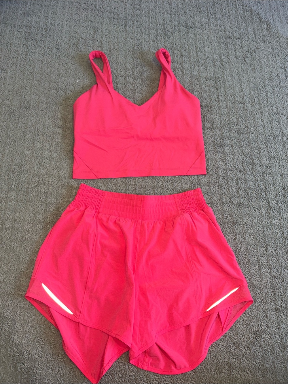 lululemon athletica Pink V-Neck align Crop Top & hottie hot Running Shorts Set